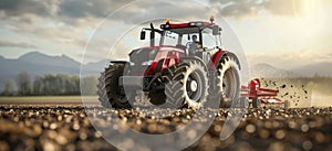 Tractor Plowing Field of Crops