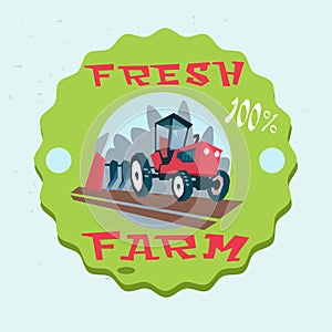 Tractor Plowing Field Eco Fresh Farm Logo