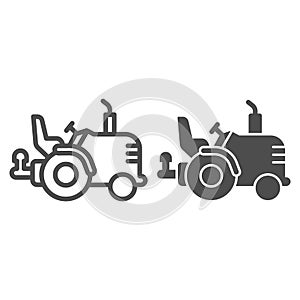 Tractor without roof line and solid icon, heavy equipment concept, agricultural truck sign on white background, farm