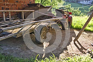 Tractor with siding in Snohy settlement in Polana