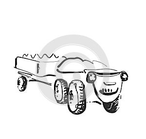 Tractor sketch. Agricultural machine. Hand drawn farmer equipment. Cartoon