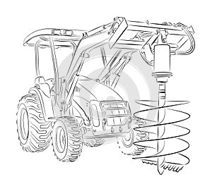 Tractor Sketch with earth drill.