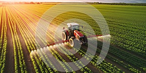Tractor spraying a field. AI generated image