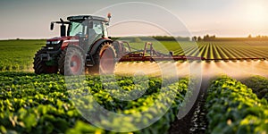 Tractor spraying a field. AI generated image