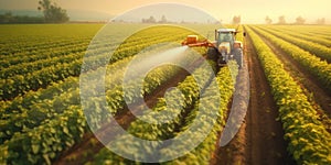Tractor Spraying Pesticides on Soybean Field picture generative AI