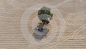 A tractor is take a break after hard working.