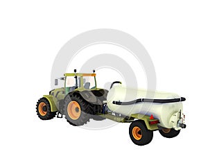 Tractor with a tank 3d rendering on a white background no shadow