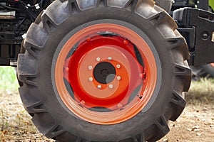 Tractor tire in a farm, agriculture concpet