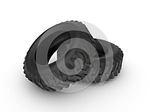 Tractor tire isolated on white. 3D rendering