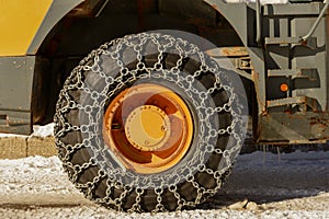 Tractor tires with chains in the snow