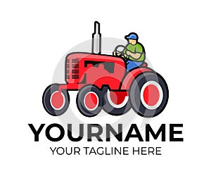 Tractor, tractor driver or farmer, logo template. Agriculture, farm and farming, vector design. Agricultural equipment, transport