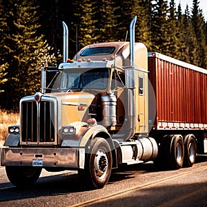 Tractor trailer, delivery truck for cargo logistics over land highway