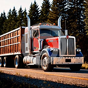 Tractor trailer, delivery truck for cargo logistics over land highway