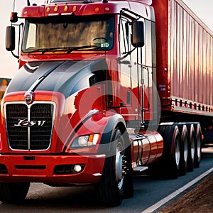 Tractor trailer, delivery truck for cargo logistics over land highway