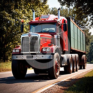 Tractor trailer, delivery truck for cargo logistics over land highway
