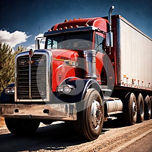 Tractor trailer, delivery truck for cargo logistics over land highway