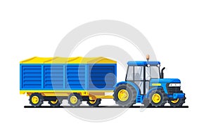 Tractor with trailer isolated on white background.