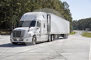 Tractor and trailer at rest stop USA