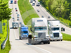 Tractor Trailer Rigs Lead Traffic Up A Tennessee Interstate Incline REVISED