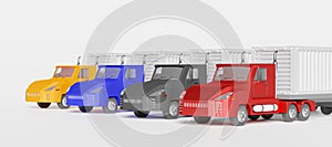 Tractor and trailer or semi truck with container on white background ,3d illustration or 3d rendering