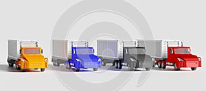 Tractor and trailer or semi truck with container on white background ,3d illustration or 3d rendering