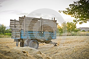 Tractor trailer on straw