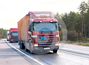 Tractor trailer trucks (lorry) caravan convoy line