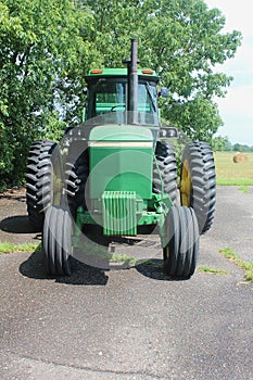 Tractor view from the Front with Large Dual Tires on the Rear