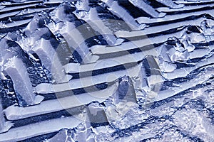 Tractor wheel tracks in the snow.