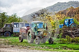 Tractor whith the cesspool barrel photo