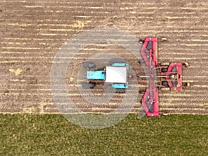 Tractor working on the agricultural field