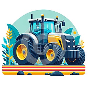 Tractor working on farmland illustration clip art isolated