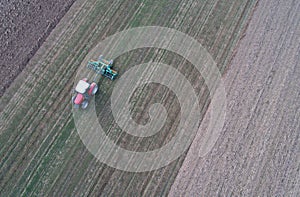 Tractor working in field