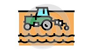 tractor working on field color icon animation