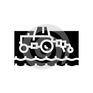 tractor working on field glyph icon vector illustration