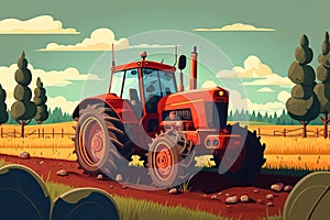 Tractor working the field, illustration generated by AI