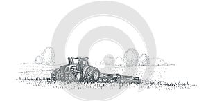 Tractor working in field illustration. Vector. eps 10.