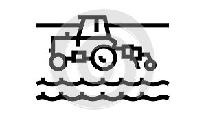 tractor working on field line icon animation