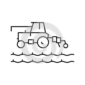 tractor working on field line icon vector illustration