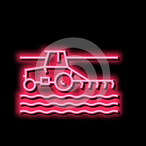 tractor working on field neon glow icon illustration