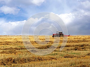 Tractor on the yellow field