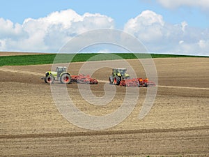 Tractors in a field