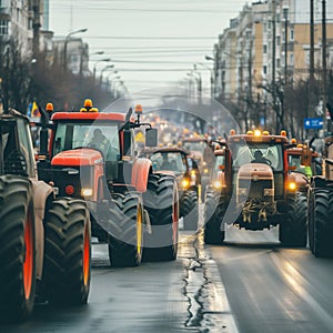 Tractors Parade Blocking City Traffic