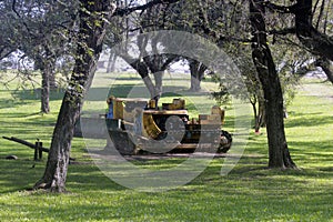 Tractors parked in the middle of the park