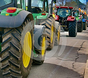 Tractors in the streets of Madrid, Spain for the farmers\' strike.