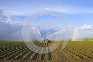 Tractors watering plants