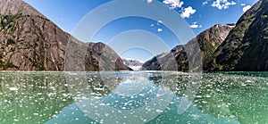 Tracy Arm Fjord in Alaska during summer. Panorama.