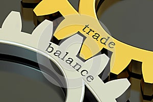 Trade Balance concept on the gearwheels, 3D rendering