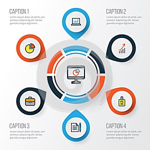 Trade Colorful Outline Icons Set. Collection Of Agreement, Pie Chart, Financial Profit And Other Elements. Also Includes