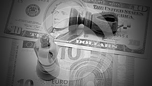 Trade Concept: King Chess Pieces On Dollar And Euro Banknotes,  On White